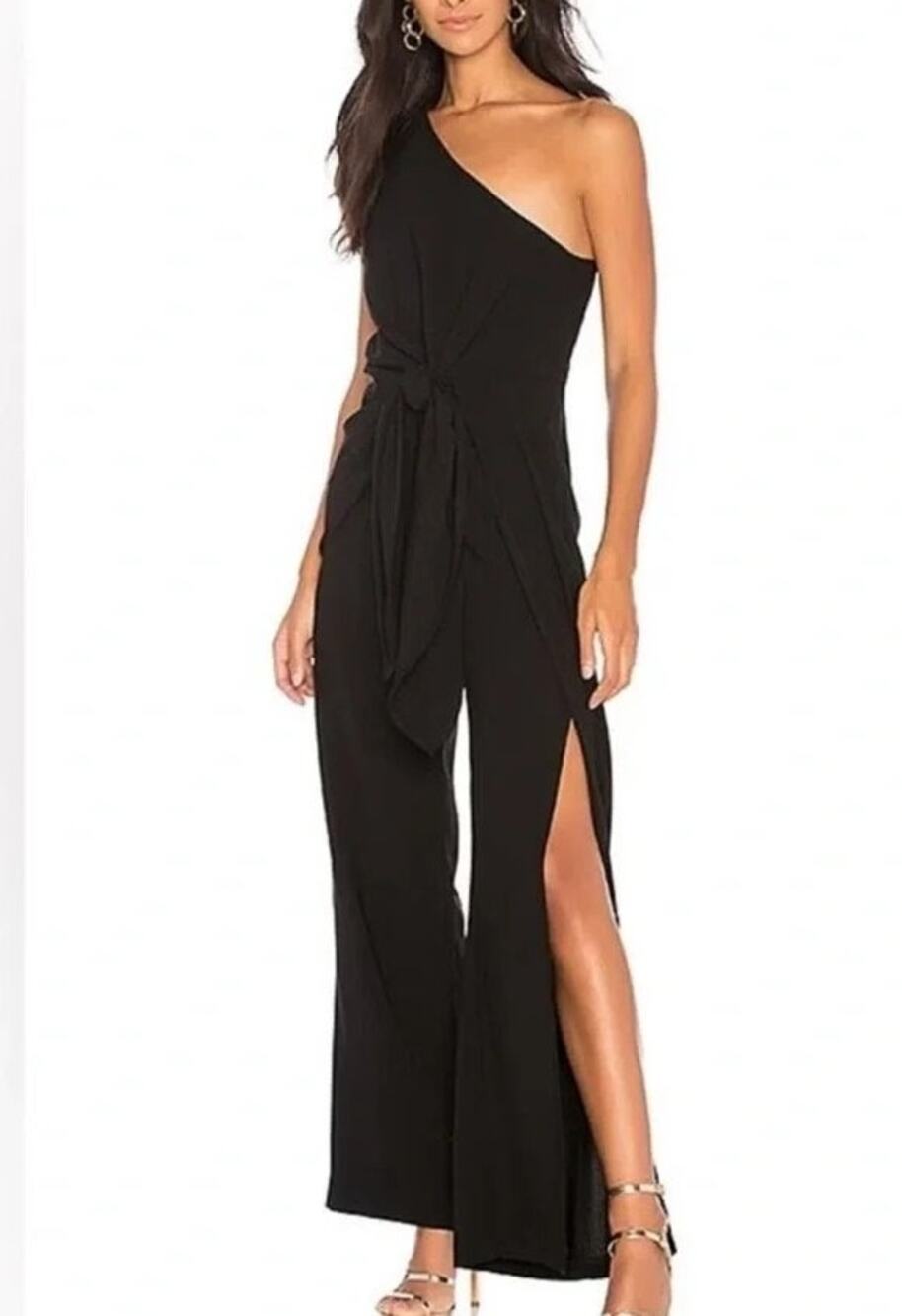 Bardot Bellini One Shoulder Jumpsuit Size 8 Black Formal Wedding Cocktail Gala